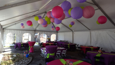 decor and design tent rental hanging globes celebration